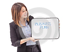 BUSINESS PLAN on a small whiteboard