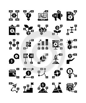 business plan solid icon set