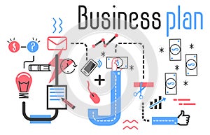 Business plan vector concept in flat line design