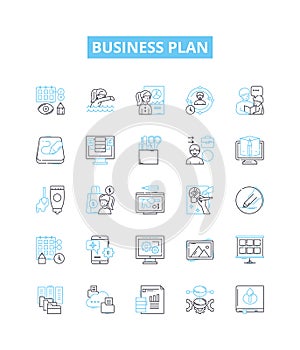 Business plan vector line icons set. Business, Plan, Strategy, Financing, Proposal, Start-up, Objectives illustration