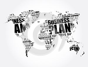 Business Plan word cloud in shape of world map, business concept background