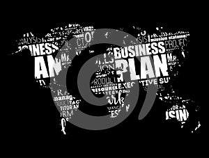 Business Plan word cloud in shape of world map, business concept background
