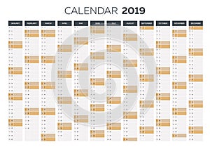 Business planner calendar vector template for 2019 year