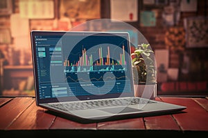 Business planning, 3D rendering displays a chart on a notebook