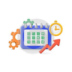 Business planning concept. Work events and organize the process of working. Timing of events. Organizer 3d icon