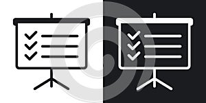 Business planning conceptual icon. Presentation billboard icon with to-do list or checklist. Simple two-tone vector