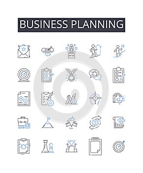 Business planning line icons collection. Marketing strategy, Financial management, Sales planning, Operations management