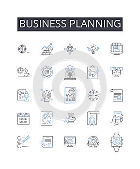 Business planning line icons collection. Marketing strategy, Financial management, Sales planning, Operations management