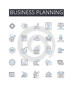 Business planning line icons collection. Marketing strategy, Financial management, Sales planning, Operations management