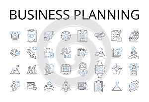 Business planning line icons collection. Marketing strategy, Financial management, Sales planning, Operations management