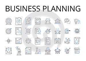 Business planning line icons collection. Marketing strategy, Financial management, Sales planning, Operations management