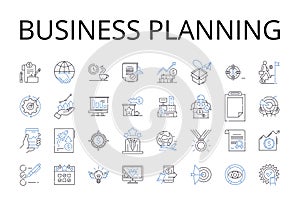 Business planning line icons collection. Marketing strategy, Financial management, Sales planning, Operations management