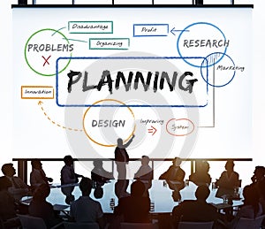 Business planning process diagram chart Concept