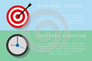 Business planning and vision on two different color backgrounds
