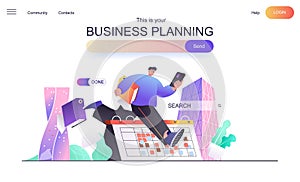 Business planning web concept for landing page. Time management and organization at work, employee schedules tasks in calendar