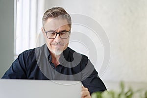 Business portrait - Businessman sitting at desk in office.