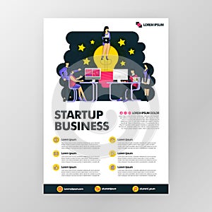 Business poster for startup technology industries. Looking for ideas with sitting on lamp. Vector illustration concept for web,