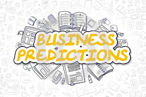 Business Predictions - Doodle Yellow Text. Business Concept.