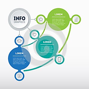 Business presentation with 3 parts. Infographic of technology or education process with three steps. Web Template of a sales