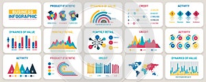 Business presentation charts. Finance reports, marketing data graphs and infographic template vector set