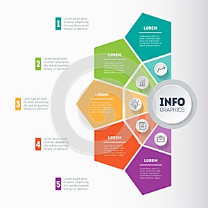 Business presentation concept with 5 options. Vector infographic of technology or education process. Part of the report with icon