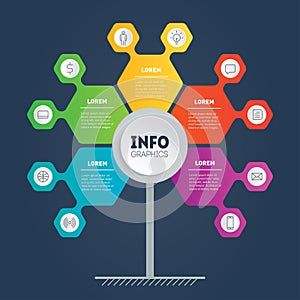 Business presentation concept with 5 options. Web Template of info chart or diagram. Vector infographic of technology or education