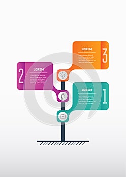 Business presentation concept of three parts, steps or processes. Vertical Timeline or infographics with 3 options. Development