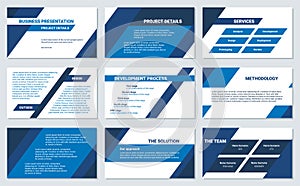 Business presentation design template. Modern corporate document, 9 slides