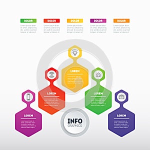 Business presentation or info graphic with 5 options. Web Template of a chart, mindmap or diagram with 5 steps. Vector