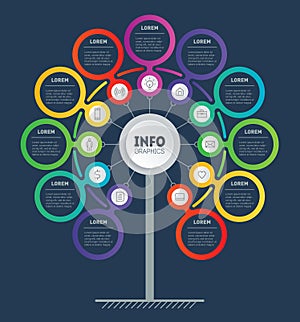 Business presentation or info graphics concept with 11 steps. Template of development tree. Chart or diagram. Infographic of