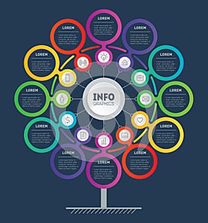 Business presentation or info graphics concept with 12 steps. Template of development tree. Chart or diagram. Infographic of