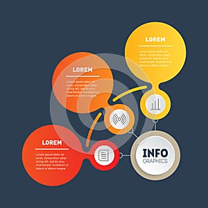 Business presentation or info graphics concept with three options on dark background. Template. Infographic of technology or