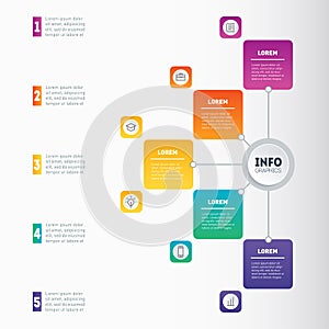 Business presentation or infographic with 5 options. Annual report. Example of a chart, mindmap or diagram with 5 steps. Vector i