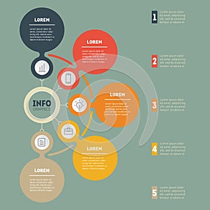 Business presentation or infographic with 5 options. Vector dynamic infographics or mind map of technology or education process.