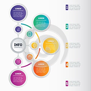 Business presentation or infographic with 5 options. Vector dynamic infographics or mind map of technology or education process.