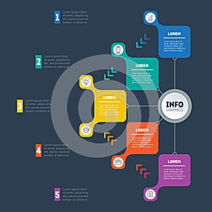 Business presentation or infographic with 5 options. Web Template of a chart, mindmap or diagram with 5 processes. Vector dynamic