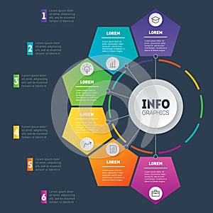 Business presentation or infographic with 6 options. Web Template of a chart, mindmap or diagram with 6 steps. Vector