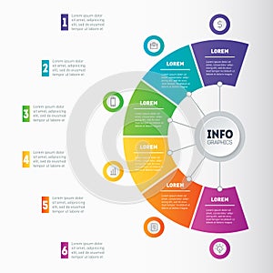 Business presentation or infographic with 6 options. Web Template of a chart, mindmap or diagram with 6 steps. Vector dynamic inf