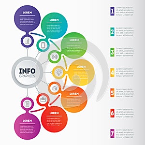 Business presentation or infographic with 7 options. Vector dynamic infographics or mind map of technology or education process.