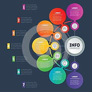 Business presentation or infographic with 7 options. Web Template of a chart, mindmap or diagram. Vector infographics or mind ma
