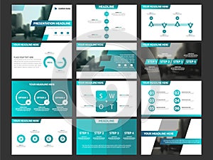 Business presentation infographic elements template set, annual report corporate horizontal brochure design