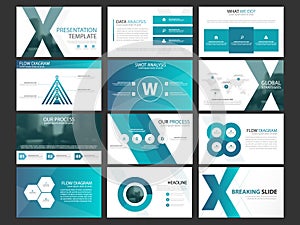 Business presentation infographic elements template set, annual report corporate horizontal brochure design