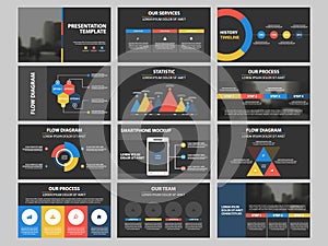 Business presentation infographic elements template set, annual report corporate horizontal brochure design