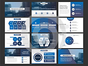 Business presentation infographic elements template set, annual report corporate horizontal brochure design