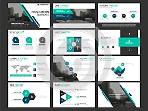 Business presentation infographic elements template set, annual report corporate horizontal brochure design