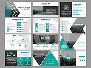 Business presentation infographic elements template set, annual report corporate horizontal brochure design