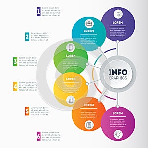 Business presentation or infographic examples with 6 options. Vector dynamic infographics or mind map of technology or education