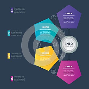Business presentation or infographic with 4 options on dark back