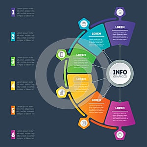 Business presentation or infographic with 6 options. Web Template of a chart, info graphic, mindmap or diagram. Vector