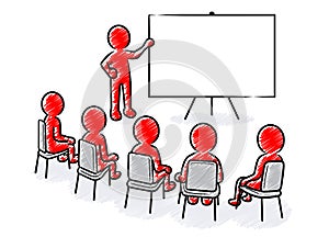 Business presentation: Speaker with blank board and spectators